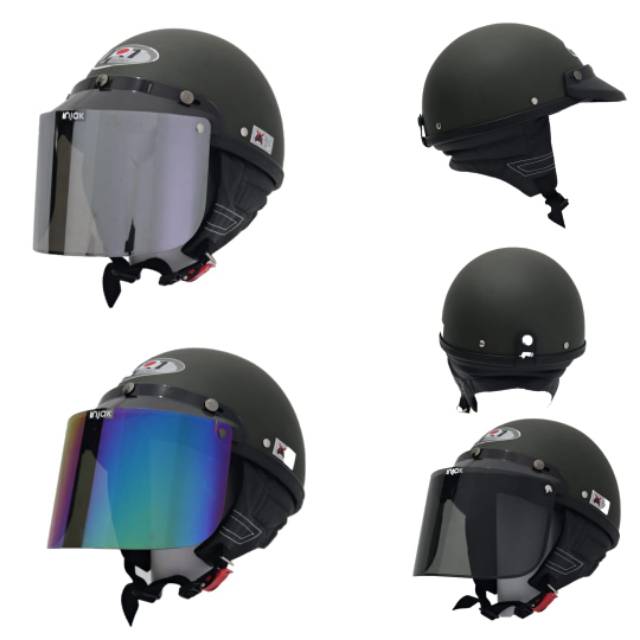 Helm Chips Cetok JPN Hijau Army Kaca Datar kaca Cembung