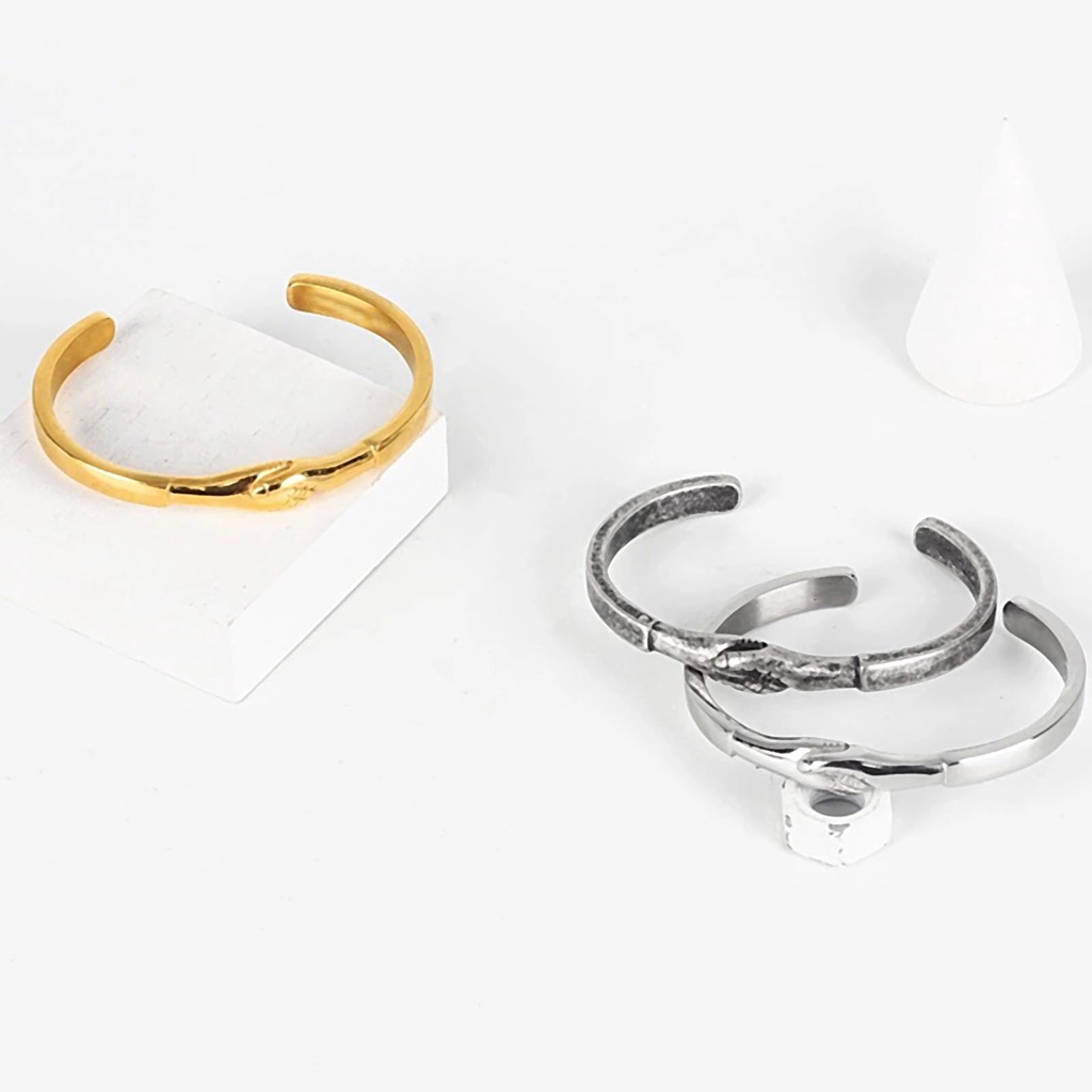 Hu Hu Hu Hu Hu Alat Bantu Pasang Kacamata♡ Gelang Bangle Open Cuff Bahan Titanium Steel Gaya Vintage Untuk Wanita