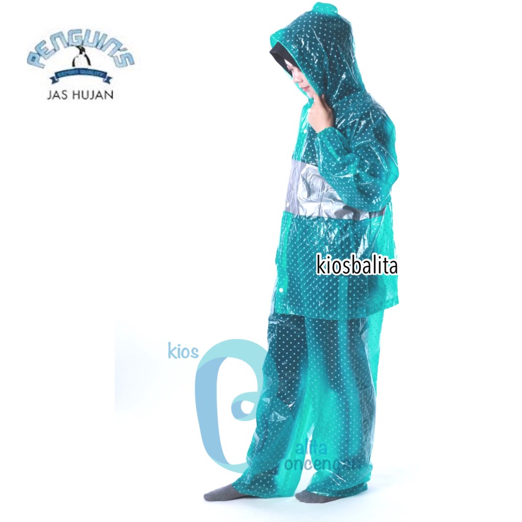 JAS HUJAN JAKET CELANA POLKADOT PENGUIN'S 100% PVC BAHAN TEBAL DAN AWET / RAINCOAT PENGUINS PREMIUM