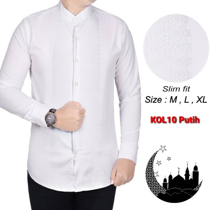 BAJU KOKO PRIA / KEMEJA KOKO SLIM FIT PUTIH/ KOKO MUSLIM PRIA / CDL 09 - M