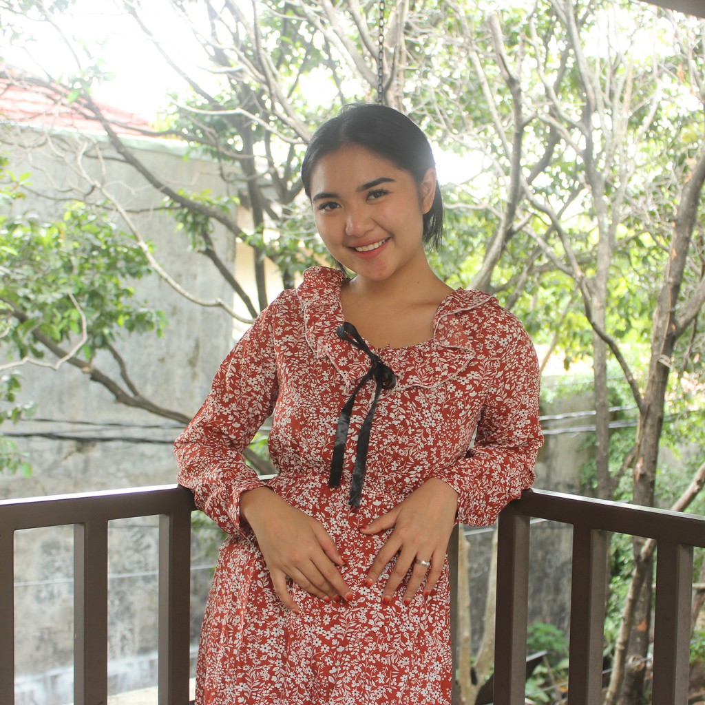 Gaun Wanita Motif Floral Dress Vintage Korean Style 9920 - 9925-5