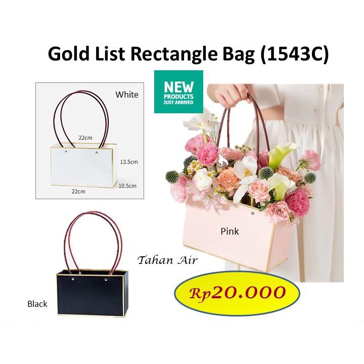 

Gold list rectangle bag - kantong bunga tahan air - vas bunga - barang florist 1543