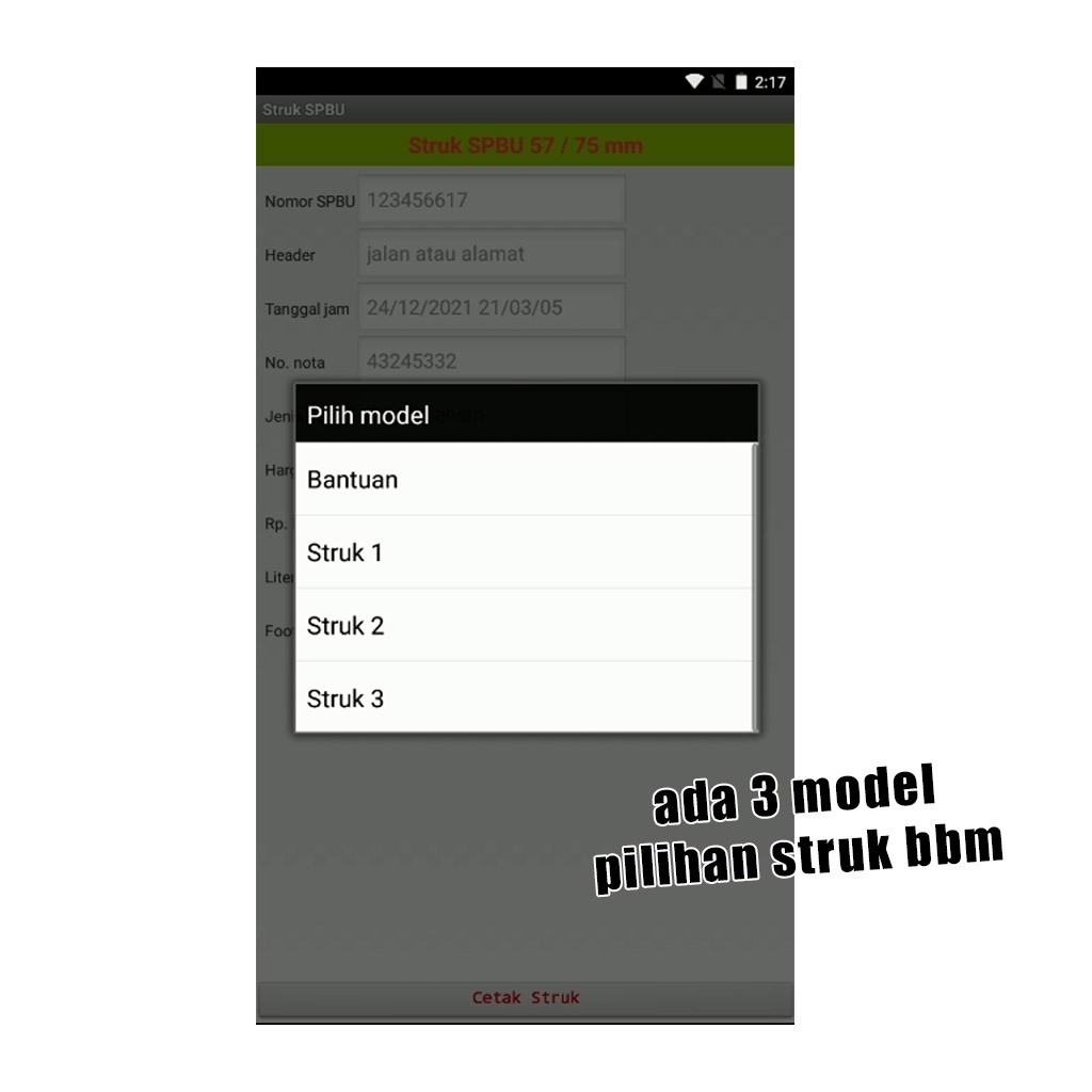 Print Struk Bon SPBU Pro Android 3 model Aplikasi Android