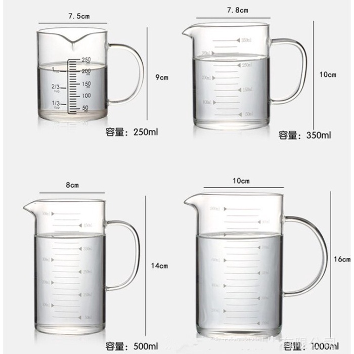 Cangkir Gelas Takar Ukur Measuring Cup Glass 1000ml - GG-18 - Transparent