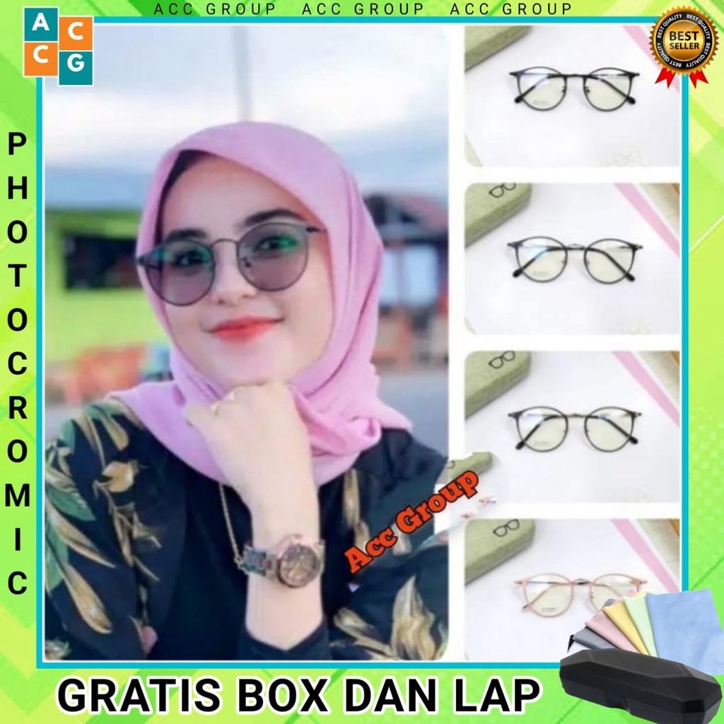 NEW FREE BOX DAN LAP LENSA PHOTOCROMIC OVAL TITANIUM BLUERAY ANTIRADIASI UNISEX OPTIK SUNGLASSES