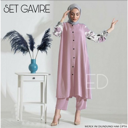 Setelan Muslim Wanita Remaja Terbaru 2022 Set Long Tunik Motif Bunga Bunga Model Kekinian Trendy Set