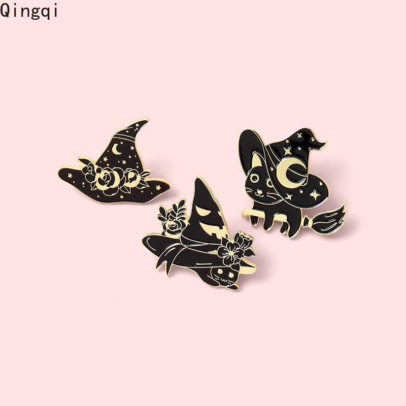 Bros Pin Enamel Desain Kucing Penyihir Gaya Gothic Untuk Hadiah