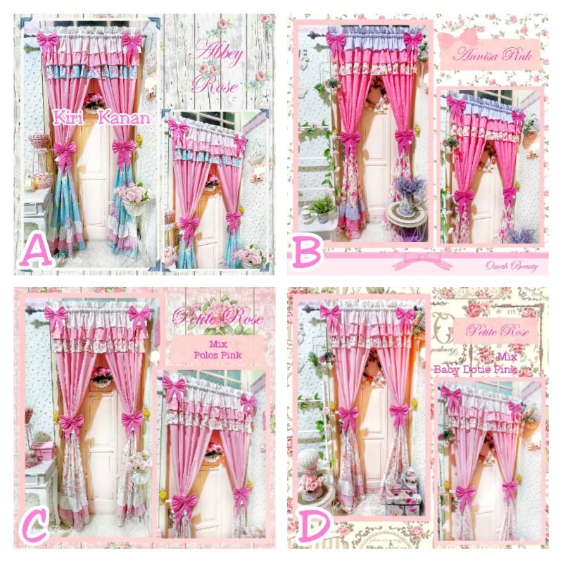 Gorden Shabby (KANAN+KIRI) / PREORDER SEPASANG Gorden Abbey Rose Annisa Pink Romantic Garden Petite 