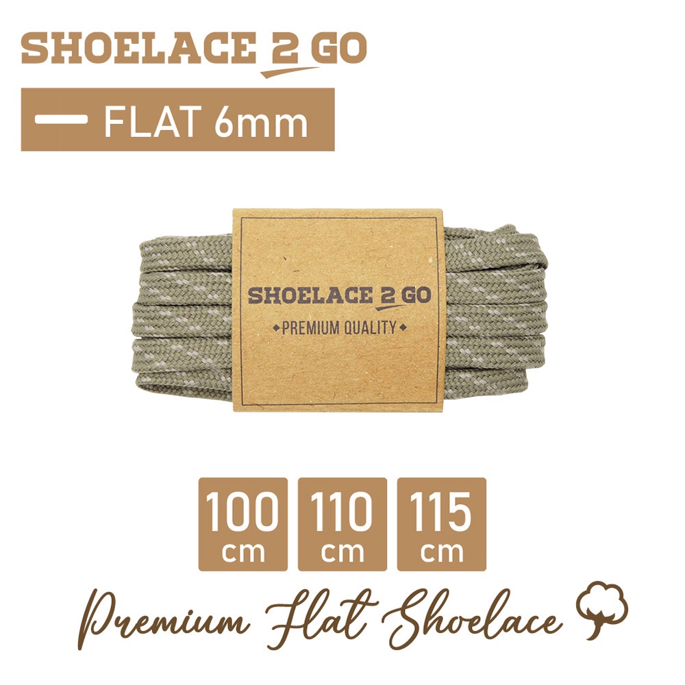SHOELACE 2 GO PREMIUM TALI SEPATU MOTIF GEPENG PIPIH FLAT N6 GREEN TEA WITH BEIGE STRIPES - 100CM 110CM 115CM