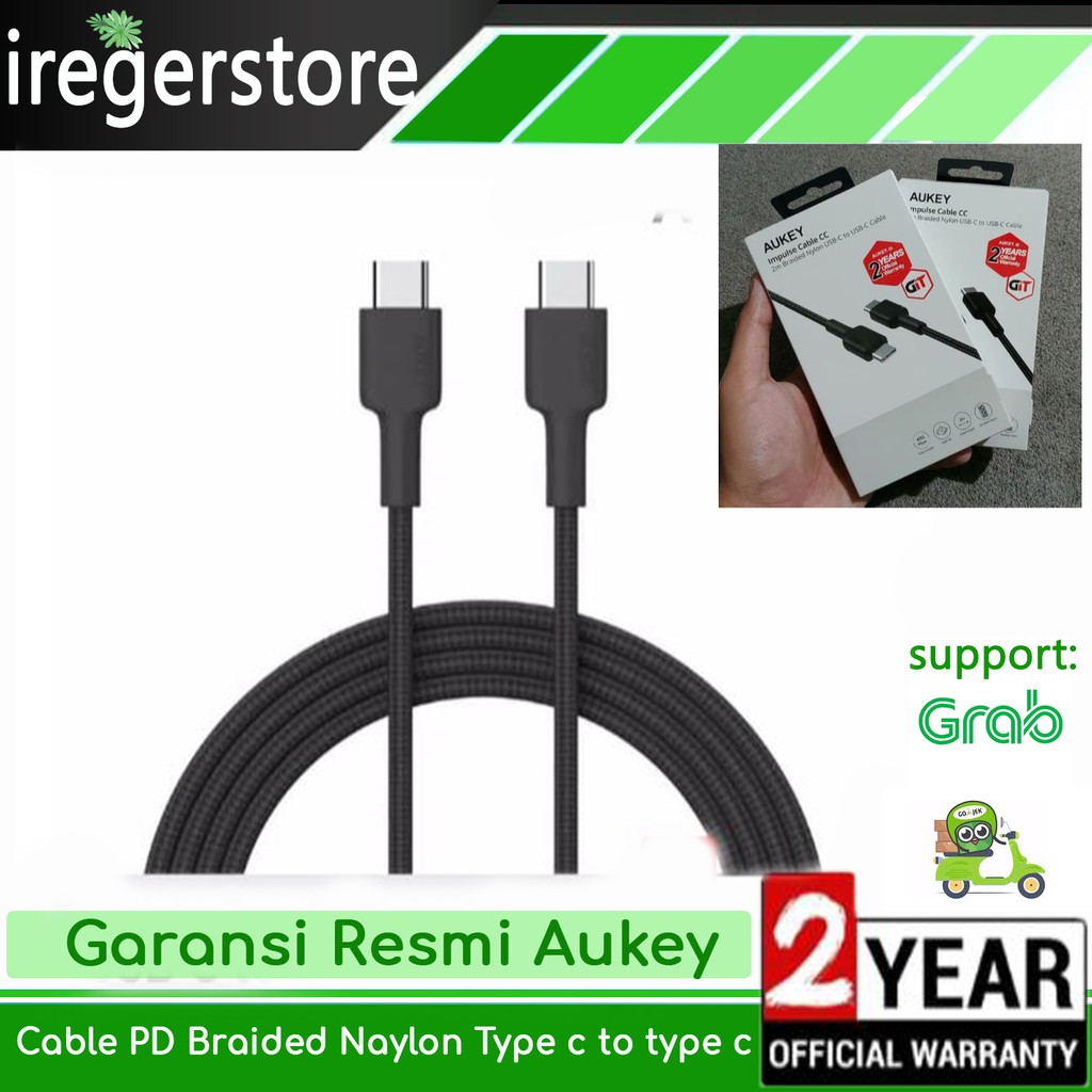 Kabel Charger Data PD Aukey USB type C to type C 60W Braided Naylon