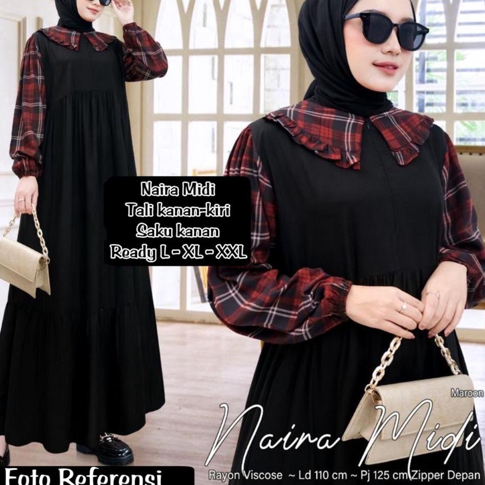 9RC NAIRA / ADELIA / DELISA / ADELA MIDI SIZE L XL XXL - DRESS RAYON KOMBINASI MOTIF - DRESS JUMBO X