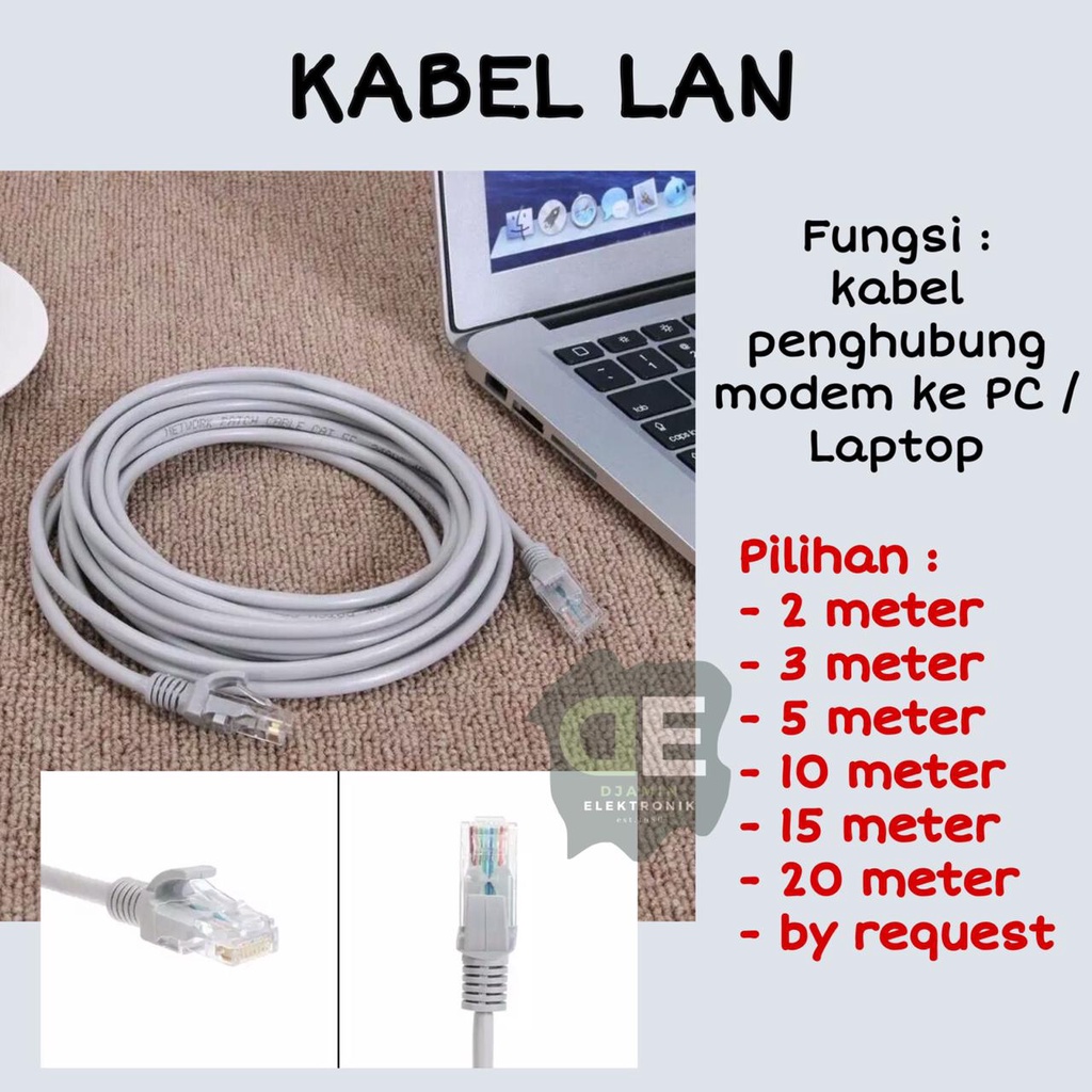 PREMIUM KABEL LAN MODEM INTERNET TELPON PC LAPTOP TANPA RADIASI 10m 15m 20m