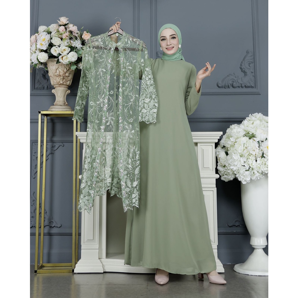 GAMIS OUTER WANITA BAHAN TILLE MIX CERUTY PREMIUM KOMBINASI PEYET MEWAH / DRESS PESTA DAN KONDANGAN 