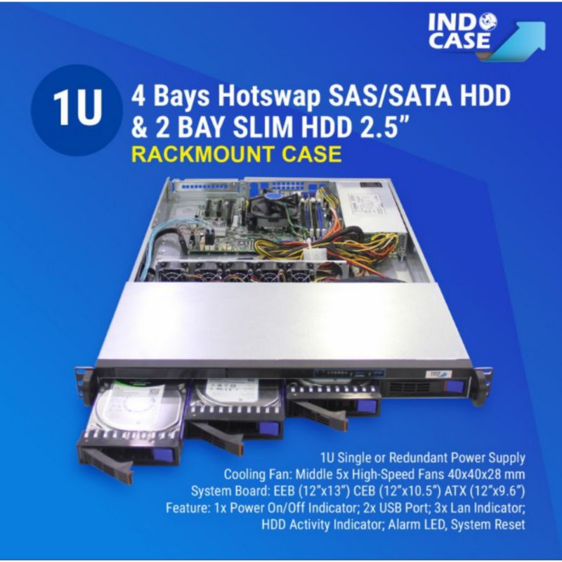 Rackmount Case 1u 4Bay Hotswap SAS / SATA HDD Casing Server IC1042