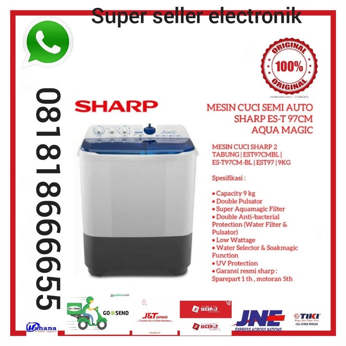 MESIN CUCI 2 TABUNG SHARP ES T97CM EST97CM AQUA MAGIC 9KG PROMO