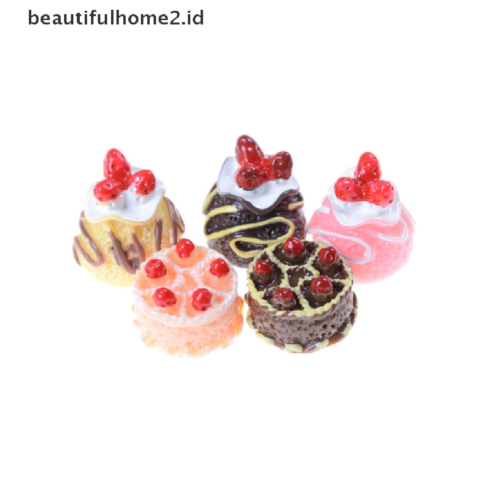 (Beautifulhome2.Id) 5pcs Miniatur Kue Dessert 3d Bahan Resin Untuk Aksesoris Rumah Boneka