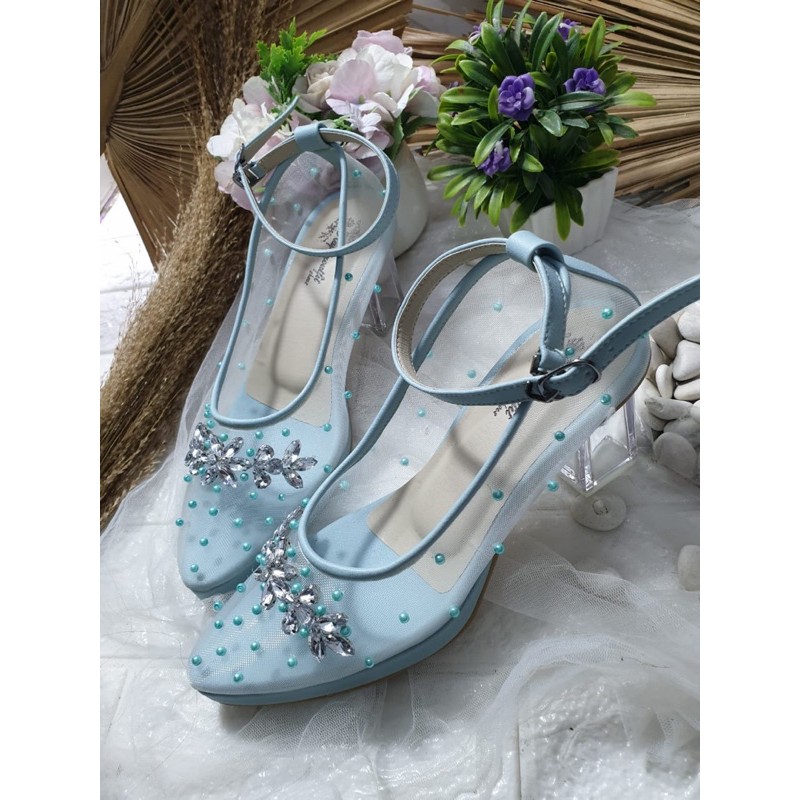 sepatu anessmo babyblue tali 7cm kaca