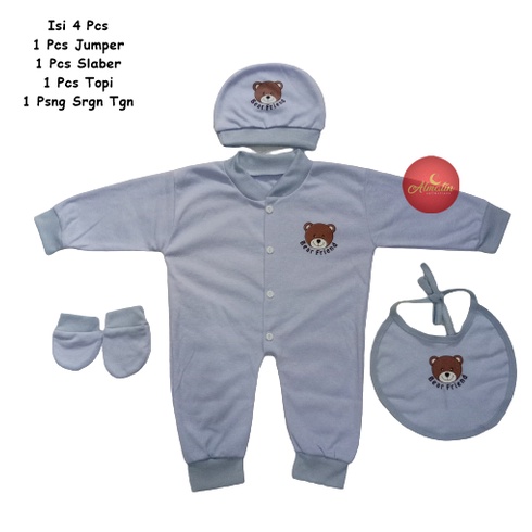 4 IN 1 JUMPER SET BAYI SLABER TOPI dan SARUNG TANGAN / SLEEPSUIT BAYI POLOS WARNA