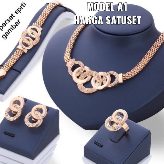 PERHIASAN EMAS SET KALUNG CINCIN GELANG ANTING