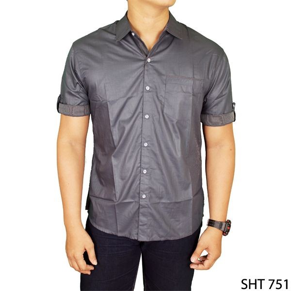 Baju Hem Lengan Pendek Pria Katun Abu – SHT 751