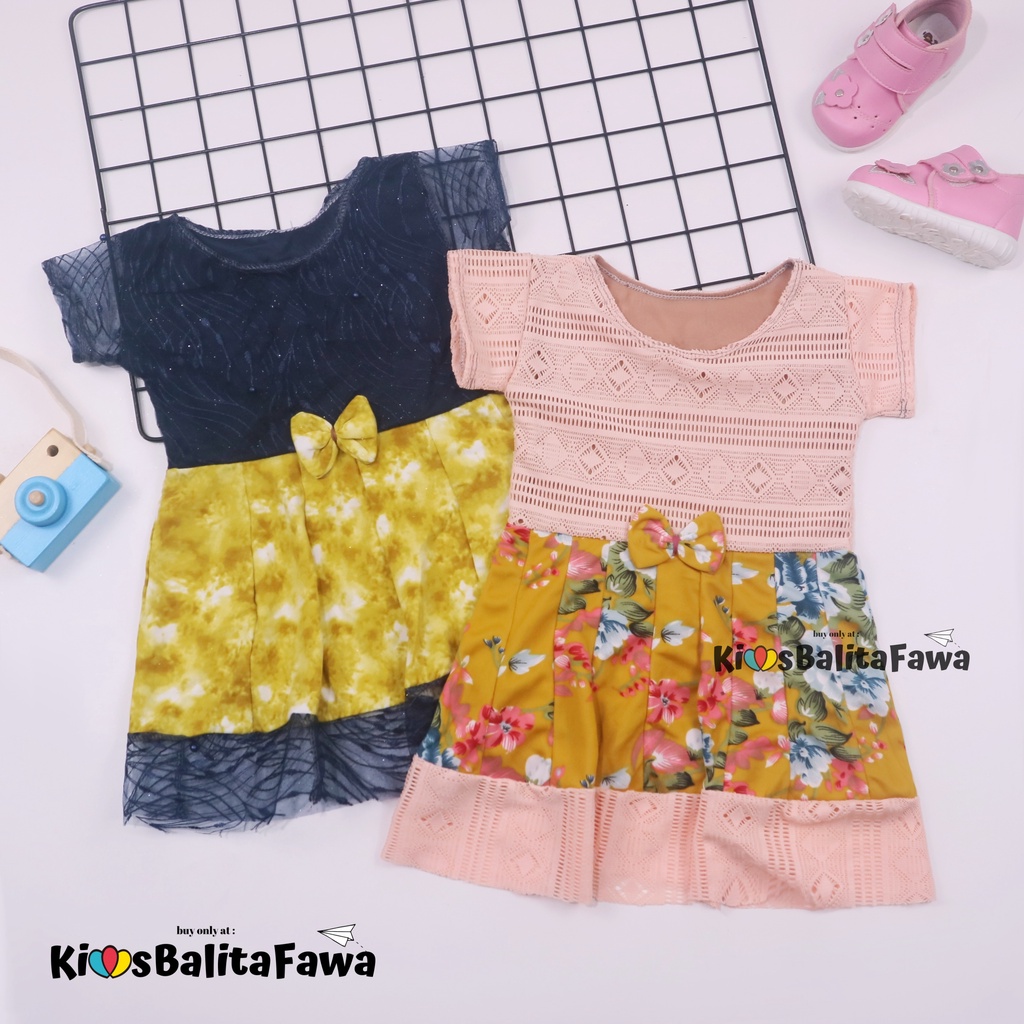 Dress Brukat Davina uk 1-2 Tahun / Dres Anak Perempuan Gaun Pesta Balita Cewek Girl Baju Import Kids