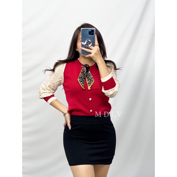 MDLV ~ 7259 Elfrida Knit Top Atasan Blouse Rajut Combi Lace Korea Look Fashion import