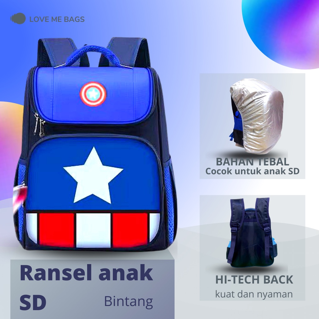 LMB Tas Anak Sekolah SD Laki Laki Gambar Karakter Superhero Timbul 6D import Bahan Nilon Premium Kuat