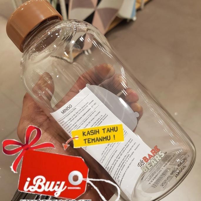 Miniso Cute We Bare Bears Grizzly Brown Botol Minum Kaca 600ml