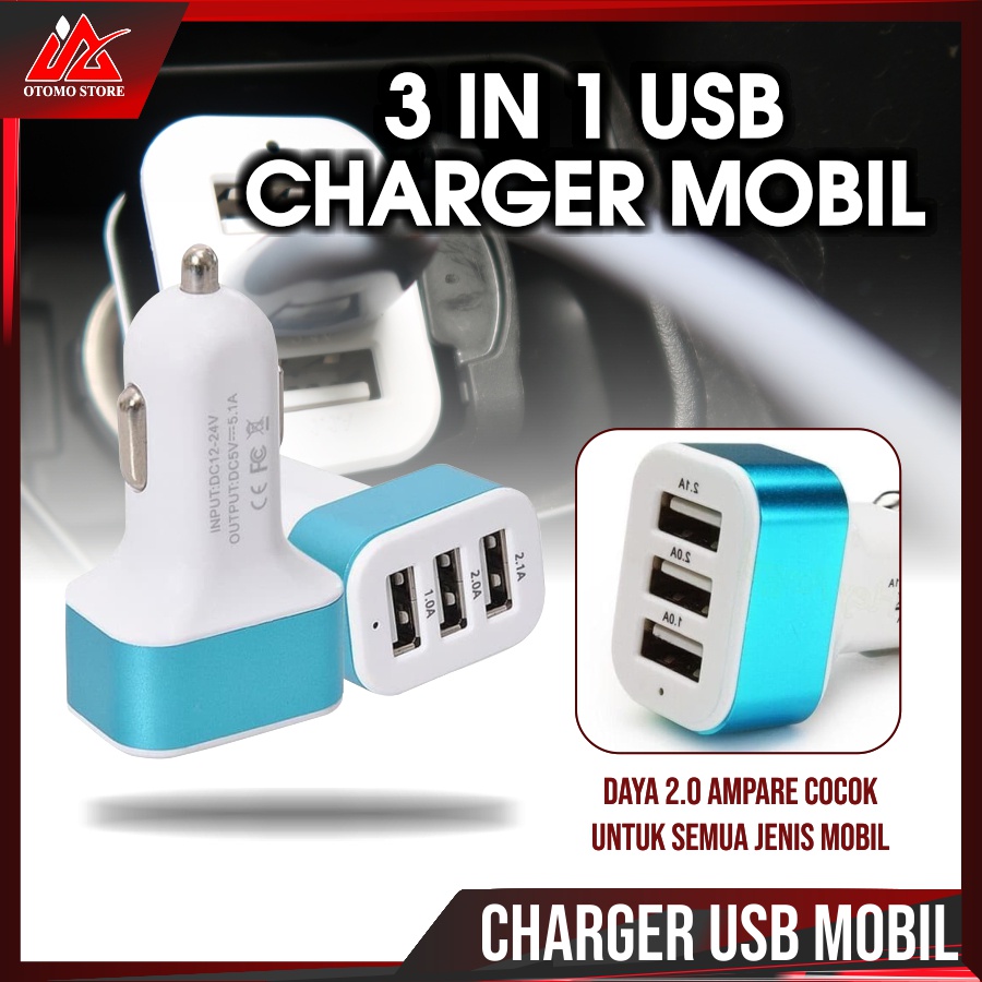 USB 3IN1 CHARGER MOBIL Motor Car Charger Colokan Mobil 3 Port USB Adaptor Charger Mobil Murah