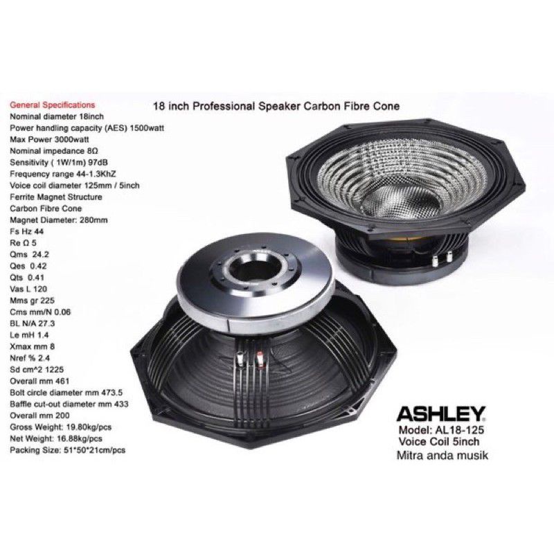 Speaker 18 inch Ashley Al 18-125