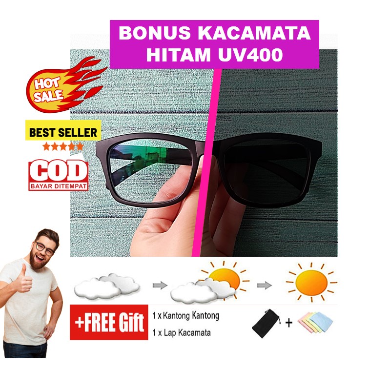 ORIGINAL Kacamata Minus Wanita Pria Fhotocromik Kotak Hitam Full Doff Gagang Elastis Adidora R3502