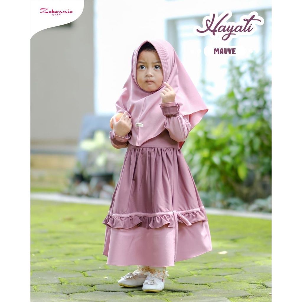 HAYATI KIDS BY ZABANNIA DRESS GAMIS BAJU BUSANA MUSLIM ANAK PEREMPUAN TANPA HIJAB WARNA MAUVE UNGU L