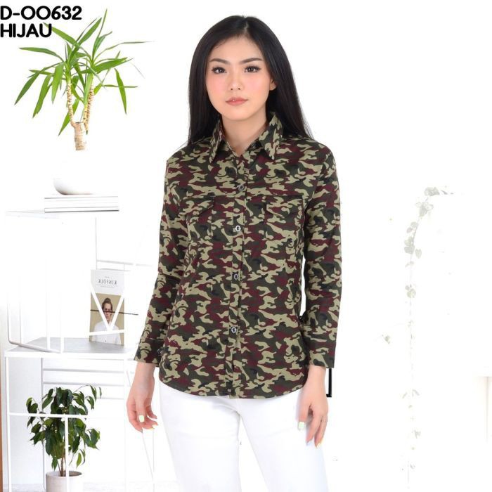 Baju Cewek Kemeja Wanita Army Atasan Wanita Kemeja Murah