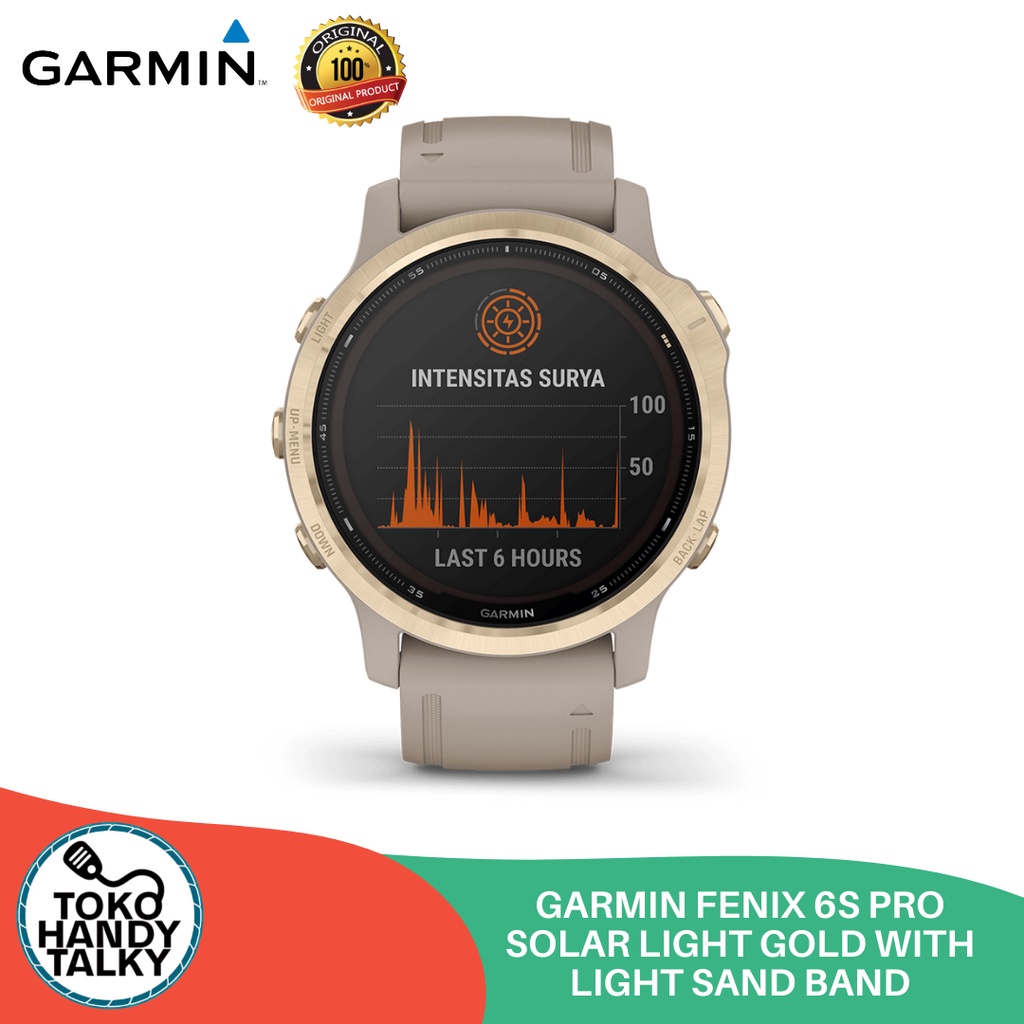 GARMIN FENIX 6S PRO SOLAR LIGHT GOLD WITH LIGHT SAND BAND NEW ORIGINAL GARANSI RESMI TAM