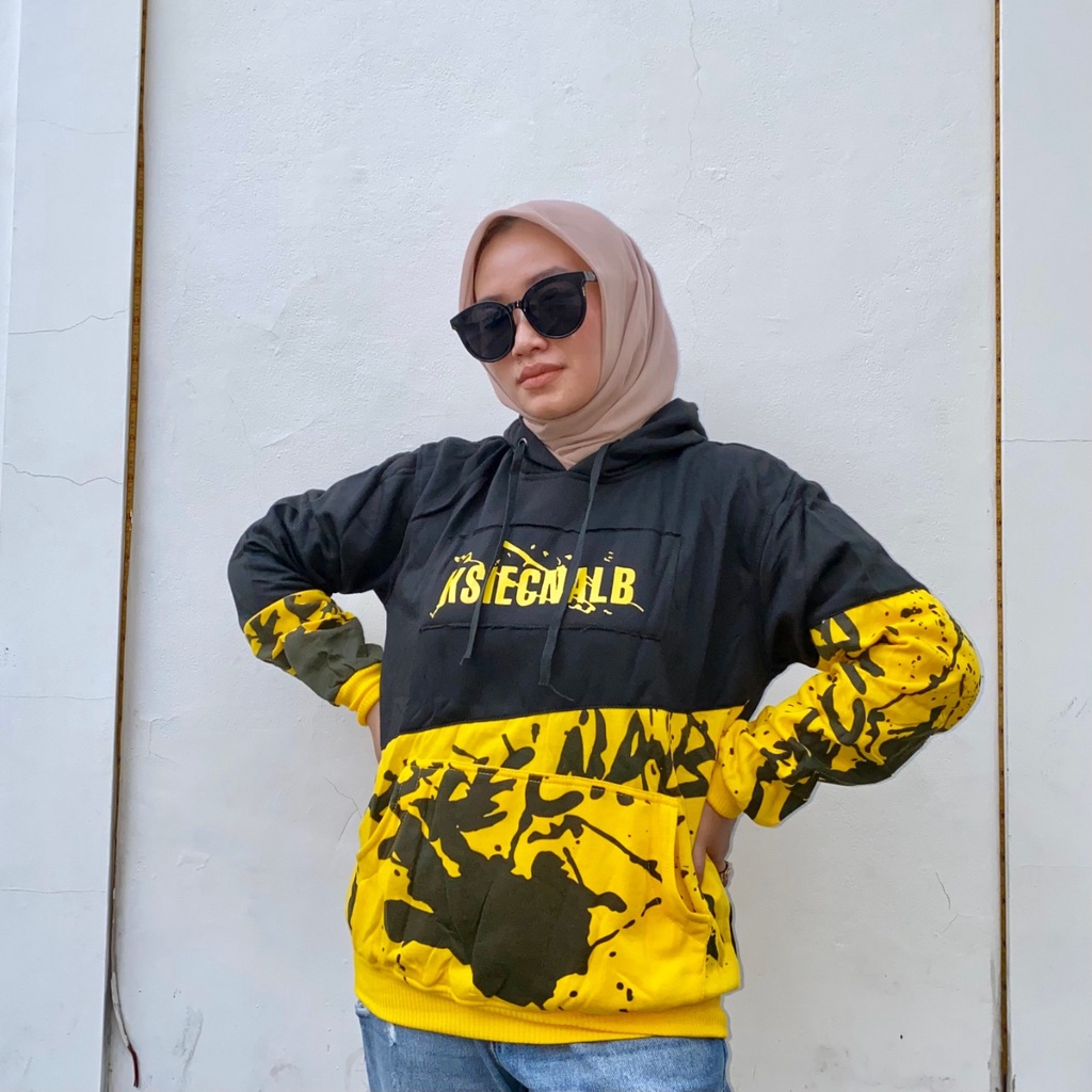 KSIECNALB Sweater Hoodie Hitam-Kuning || Hoodie Kombinasi 2 Warna Kuning-Hitam