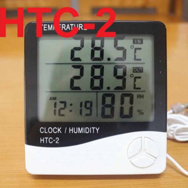 HTC2 Termometer Suhu Higrometer Clock Temperatur Humidity Meter Kelembapan Ruangan Kantor HTC 2