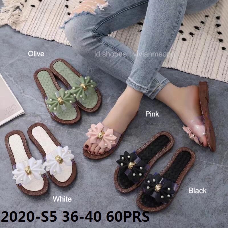 Sandal Selop Wanita Pita Mutiara Jelly Shoes KODE 2020-S5