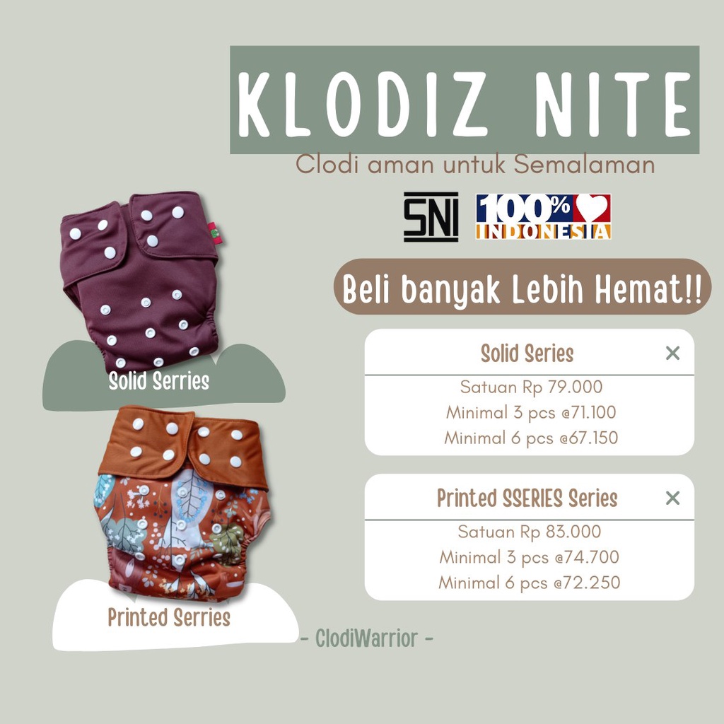 Klodiz Nite Polos Clodi Allsize Untuk Malam Hari Type Pocket Insert Long Popok Kain SNI