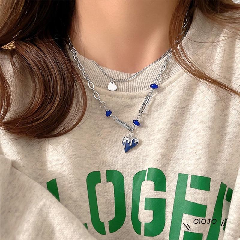 Kalung Rantai Bahan Titanium Steel Model Double layer Bentuk Hati Untuk Musim Gugur Dan Dingin ol2