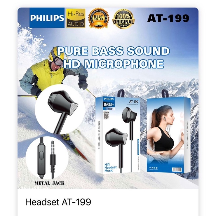 Ready Stok Handsfree Philips AT-204 - AT187 - AT188 - AT189 - AT190 - AT199 - AT202 Pure Bass Sound HD MicroPhone