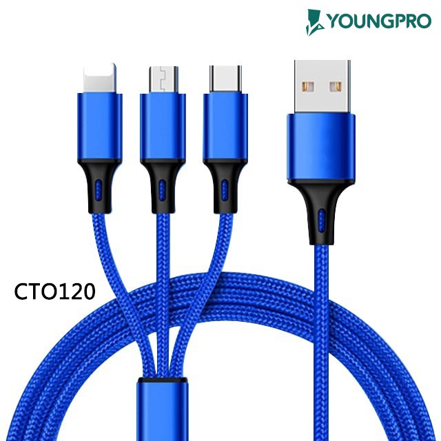 YOUNGPRO Kabel Data CTO120 Lightning 3 in 1 Fast Charger iOS + Micro USB + Type C ORIGINAL