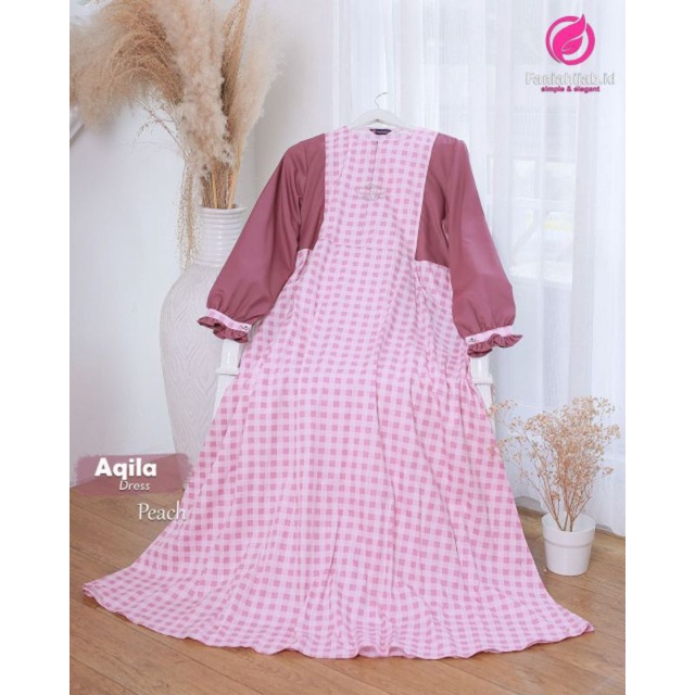 AQILA DRESS BY FANIA HIJAB GAMIS MOTIF KOTAK CANTIK ADEM BAHAN TOYOBO MIX KATUN JEPANG