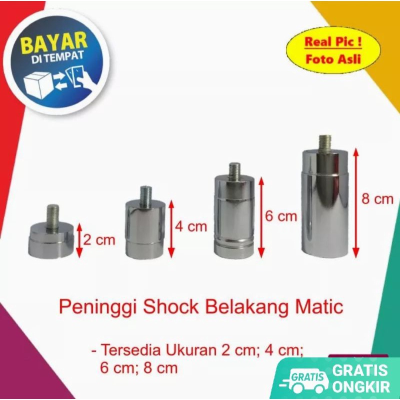 PENINGGI SOK SHOCK BELAKANG MATIC BEAT FI KARBU STREET VARIO SCOOPY BEAT STREET MIO SUPRA VARIO 125 150 LED BESI PADAT 4 6 8 10 CM CROME HARGA SATUAN BAUT 14