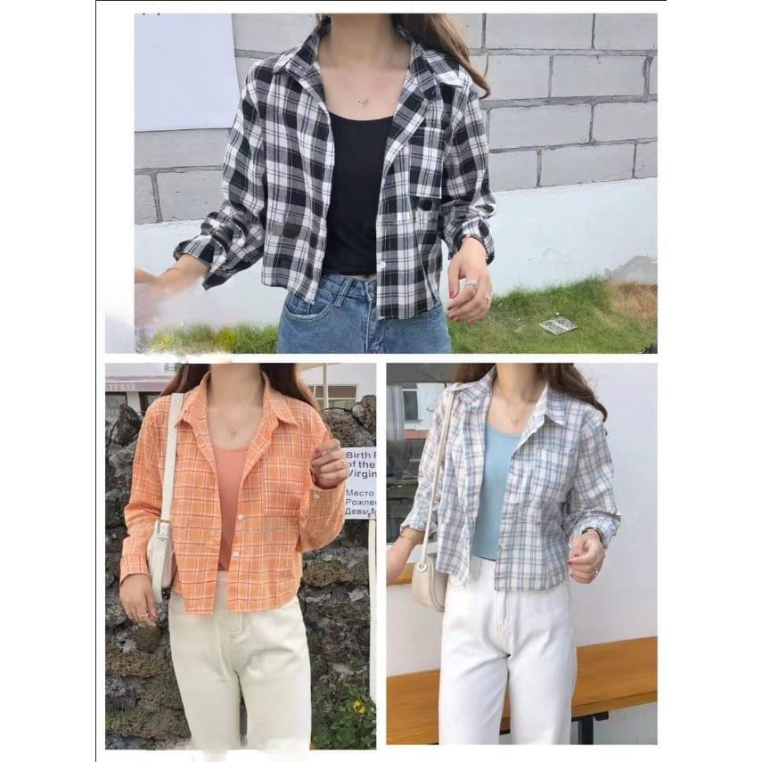 JKFashion - ZEC Kem Crop Kotak / Tartan Crop Top / Kemeja Febric