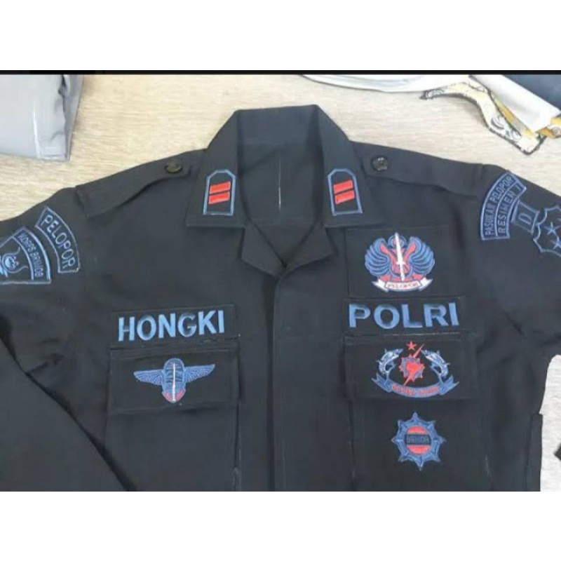 baju lapangan pdl brimob +bordir komputer timbul bahan seritek