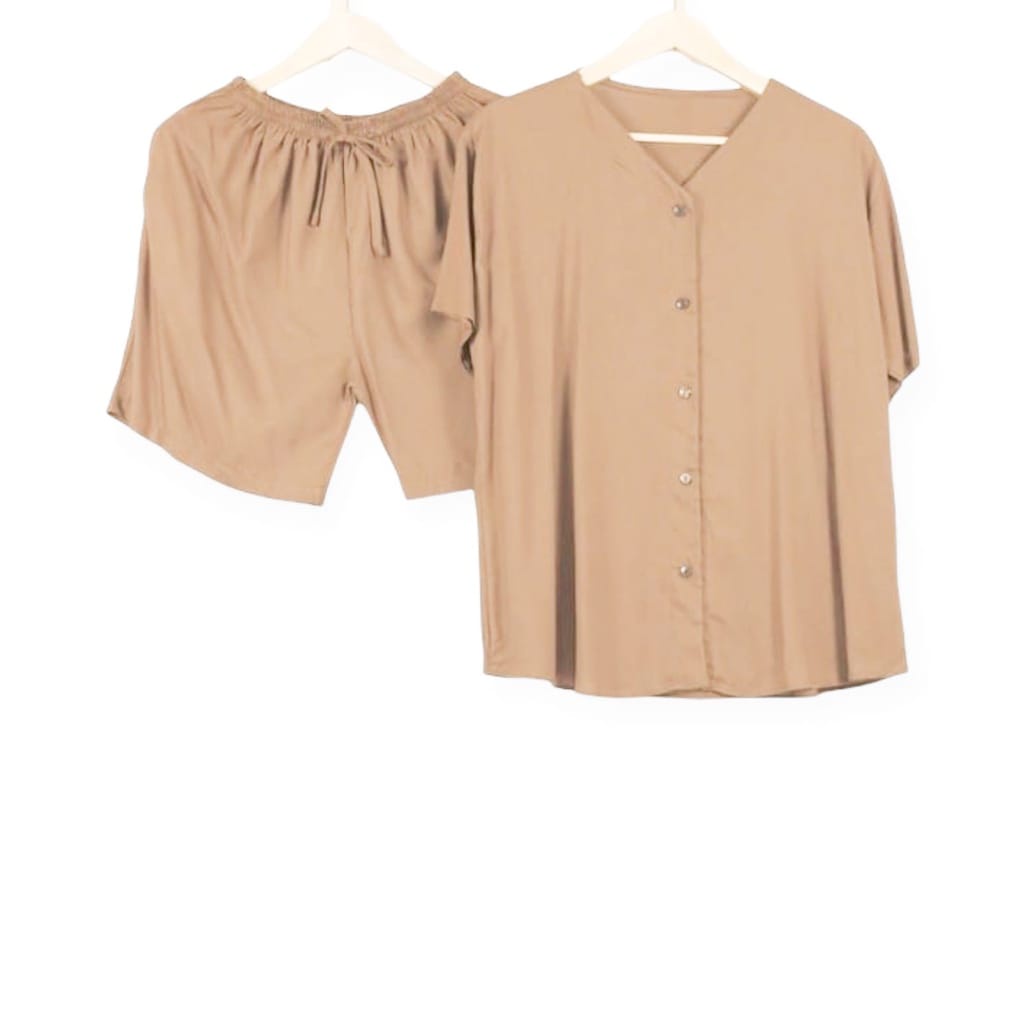 PIYAMA | SETELAN WANITA  | BABYDOLL | BAJU TIDUR WANITA | PIYAMA WANITA | PIYAMA PENDEK-Mocca