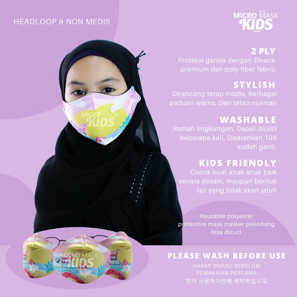 MICRO MASK KIDS® KEEP SILENT OR SPEAK GOOD WORDS Masker kain Masker Masker hijab kain Masker kain-KEEP SILENT 03
