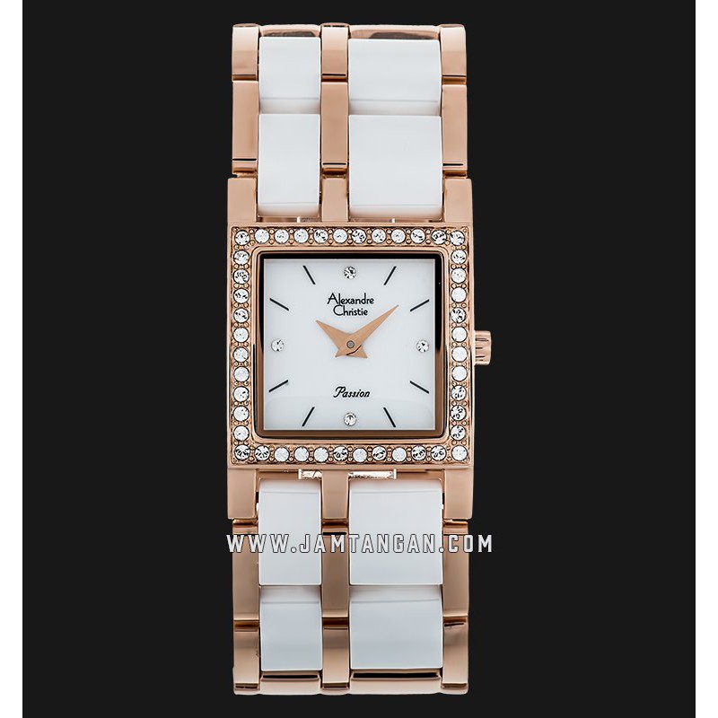 Alexandre Christie AC 2314 LH BRGSL Ladies White Dial Dual Tone Stainless Steel With Ceramic Strap