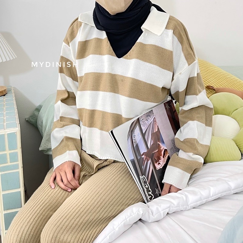 TERBARU BAJU RAJUT CROPTOP BLASTER GARIS SALUR PREMIUM FUJI SWEATER/Baju rajut kekinian/baju model terbaru