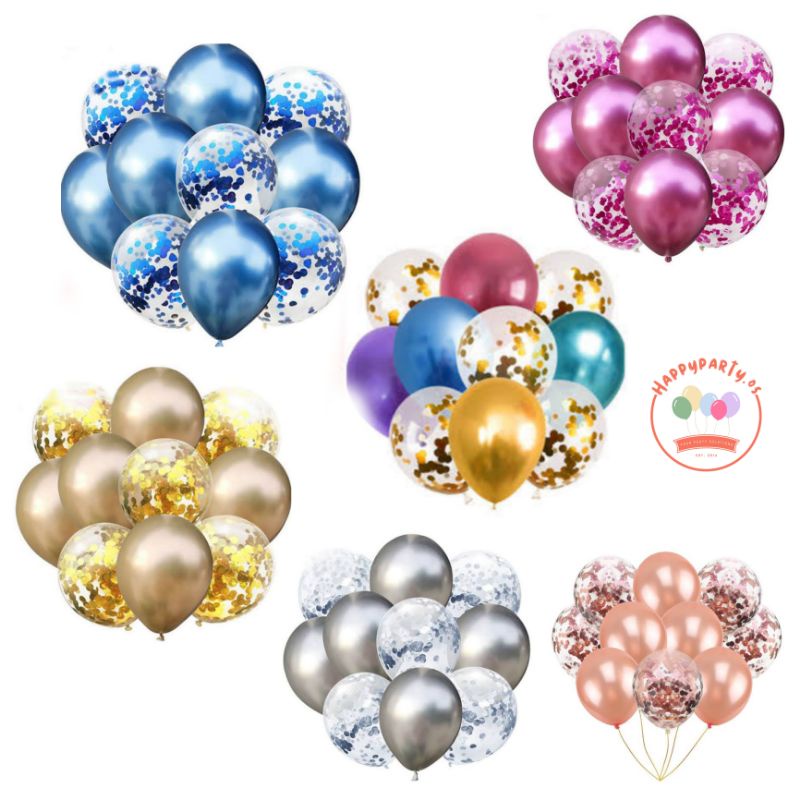 Jual Paket balon dekorasi ulang tahun (chrome confetti B) | Shopee